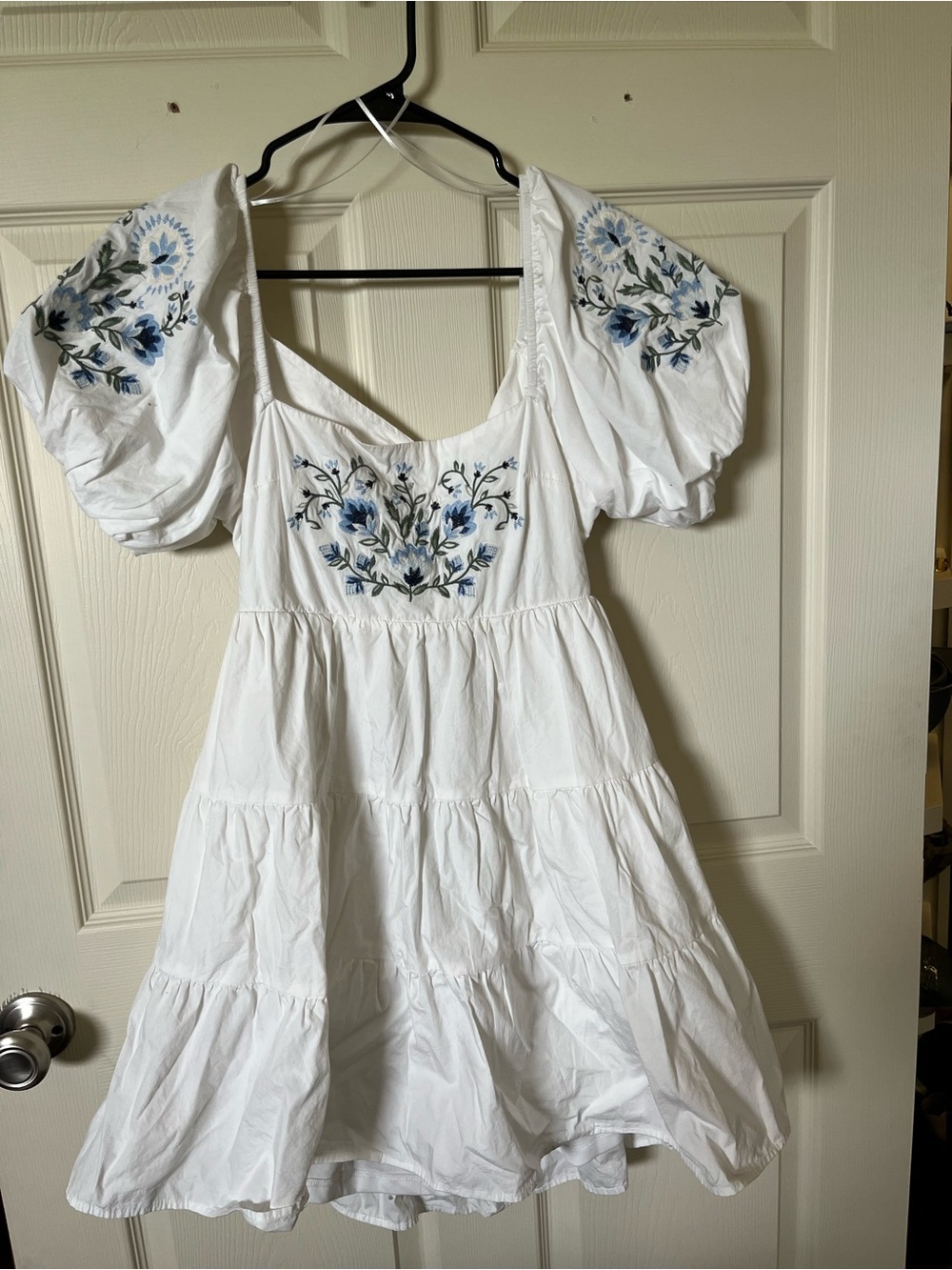 miami White Mini Dress with Blue Floral Embroidery
